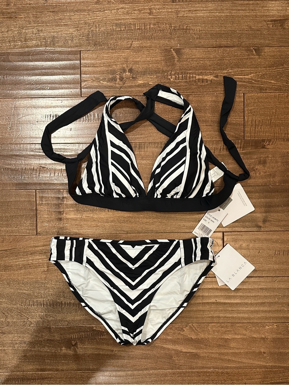 NEWLa Blanca Black and White Striped Two-Piece Swim Set
